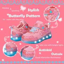 AMZKC ZKA7 Pink Toddler Light Up Shoes for Girls Size 9 Little Kids Butterfly