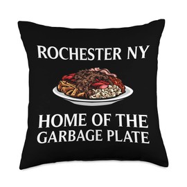 Funny Rochester NY Garbage Plate Gift Cool New York Food Pun Throw Pillow