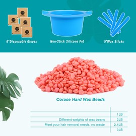PURPESKY Wax Beads Bulk, 2.4lbs Hard Waxing Beans for Hair Removal, Brazilian Coarse Wax for Face, Leg, Bikini, Home Waxing Kit with Collapsible Bowl/Pot & Collapsible Bowl (Sea salt)