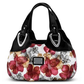 DIRRONA Women's Handbag Shoulder Bag Compact Tote Bag Casual Wrist Bag Waterproof PU Leather Women's Handbag Flower, Red + black