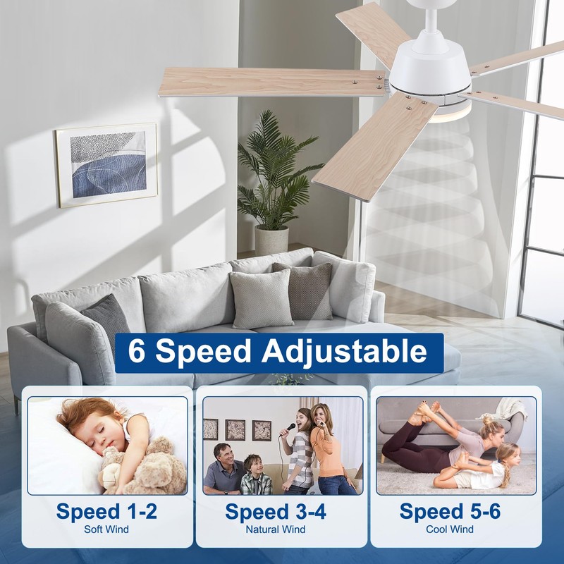 Rayqueen 52 Inch Ceiling Fans with Lights and Remote,White Ceiling