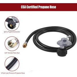 2 FT Universal Grill Regulator and Hose for Most LP Gas Grill, Replacement for Charbroil, Nexgrill, Weber, Napoleon S85001, Fire Pit Table, QCC1/Type1 Hose with Regulator, 3/8" Female Flare Nut