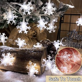 colcutee Festival Snowflake Lights, 20ft 40LED 8 Modes & Timer Battery Operated Holiday Fairy Lights with Remote Control, Holiday Decorations for Bedroom Outdoor Wall Décor Tree(White)