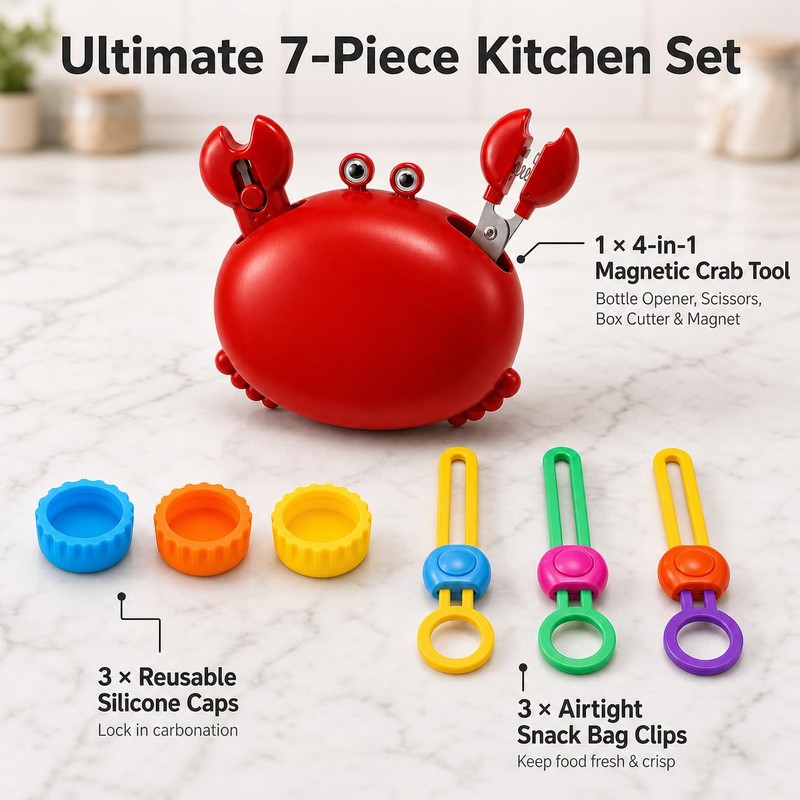 7Pcs Crab Multifunctional Bottle Opener Set - Eliminate Clutter &