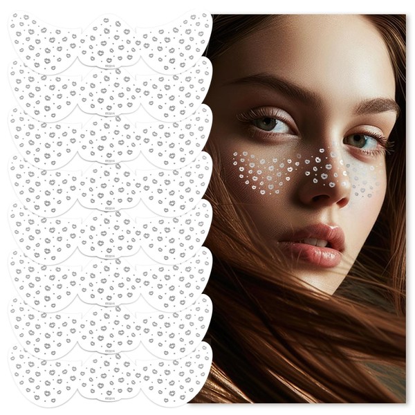 Silver Glitter Freckles Face Tattoo, 8 PCS Makeup Patches, Glow
