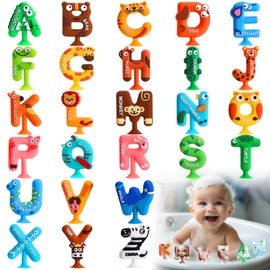 Vodolo Suctionbath Toy,26pcs Animal Suction Alphabet Bath Toys Kids,Educational Bath Toys Sensory Letters Waterproof Mold Free,Bathtub Letters to Stick to Tub,Silicone Toddler Learning Toys