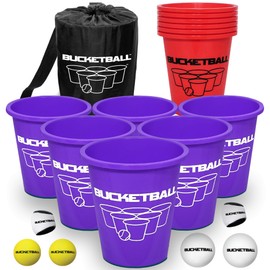 BucketBall | Team Color Edition | Combo Pack (Purple/Red): Original Yard Pong Game: Best Camping, Beach, Lawn, Outdoor, Family, Adult, Tailgate, Jumbo, Giant Game