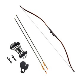 Southland Archery Supply SAS 30-35lbs 22-29" Robinhood Long Bow for Adult/Youth w/Belt Quiver, Armguard, Finger Tab, Arrow Rest, Target Face and 2 x Arrows (Brown)
