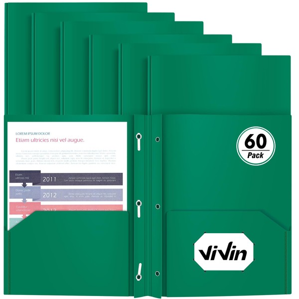 Heavy Duty Plastic Folder, 60 Pack, Pocket Folder with brads,