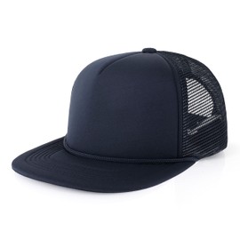 CHOK.LIDS Flat Bill Foam Top Hats for Men and Women Adjustable Snapback Trucker Hat Trendy Color Flat Brim Mesh Baseball Cap (Navy)