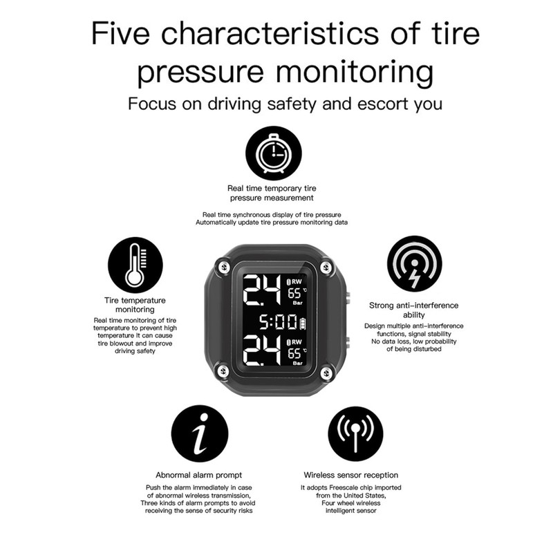 Universal Motorcycle TPMS Tire Pressure Monitoring System with 2 External