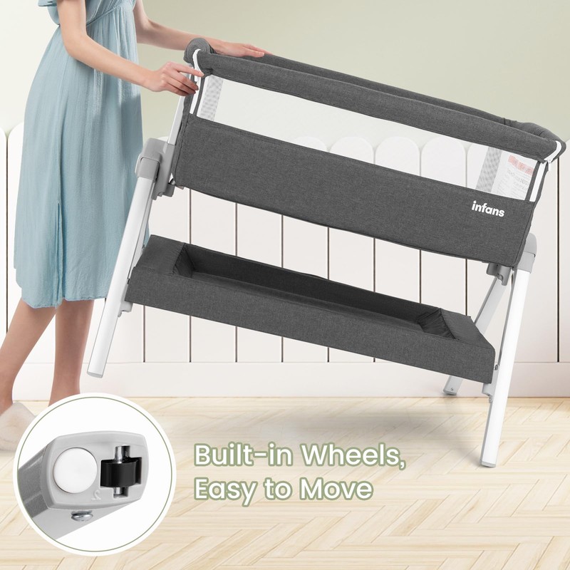 INFANS Baby Bassinet Bedside Crib, Newborn Sleeper w/Large Storage Basket,