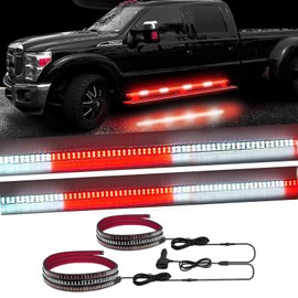 FZSSHYG 2Pcs 70in Red White Strobe Lights Strip for Trucks, 864 LED Warning Hazard Lights, 29 Functions Flashing Emergency Running Board Lights for Construction Vehicles Pickup SUV,Waterproof, DC12V