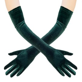 BRYCTSISEN Long Velvet Evening Gloves (Dark Green)
