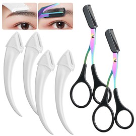 Jawfait 6Pcs Eyebrow Trimmer Scissors with Comb, 2024 New Curved Eye Brow Razor, Non-Slip Stainless Steel Facial Hair Removal Grooming, Brow Shaping Beard Shaving Kit Beauty Accessories for Women Men