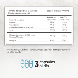 CITRATO DE MAGNESIO | Citrato de Magnesio con Omega 3 | 120 Capsulas de 1000mg | Apoyo al Sistema Muscular y Nervioso | Maklen