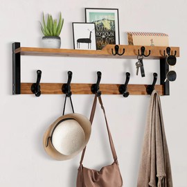 4 in 1 Coat Rack Wall Mount with Shelf, Coat Hooks for Wall 25.2" Entryway Coat Hanger Wall Mount with Key Hooks and Mail Holder, Wall Hooks with Shelf, Hat Rack for Wall Key Holder Mail Organizer
