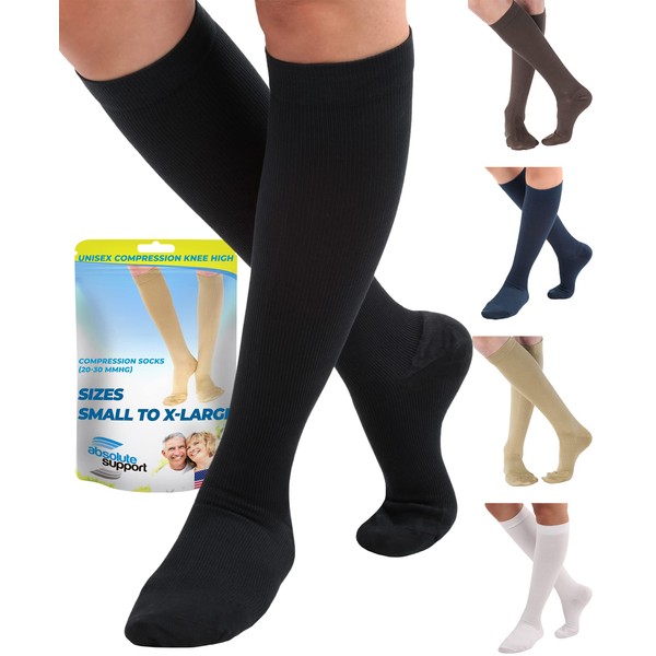 Made in USA - Plus Size Compression Socks for Women and Men 20-30mmHg - Extra Wide Calf Support Knee High for Swelling, Lymphedema, Pregnancy - Black, 2X-Large