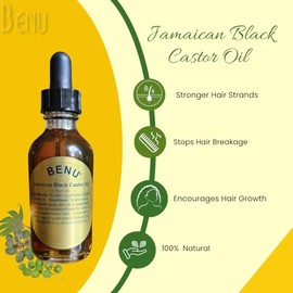 Benu Aceite de ricino negro jamaicano, 100% natural, prensado en frío, restaura y repara