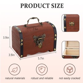 Wooden Vintage Piggy Bank, Adult Piggy Banks with Lock, Treasure Chest Piggy Banks, Coin Money Savings Box for Men and Women (Small)
