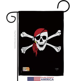 Red Bandana Garden Flag Set Mailbox Hanger Coastal Pirate Ship Skull Treasure Map Carribean Jolly Blackbeard Jack Small Decorative Gift Yard House Banner Made In USA 13 X 18.5