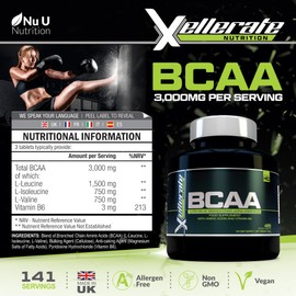 BCAA Tablet 1000mg, 425 Tablets, 3000mg Daily Serving, 141 Day Supply, 2:1:1 BCAAs Branch Chain Amino Acids + B6