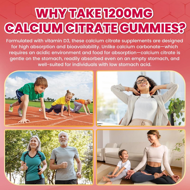 Calcium Citrate Gummies - 1200mg Calcium Gummies Supplements for Women