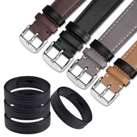 [ANNEFIT] Genuine Leather Watch Band Holder Watch Strap Loop Keeper Retaining Ring Set of 4, 20 mm, Leather