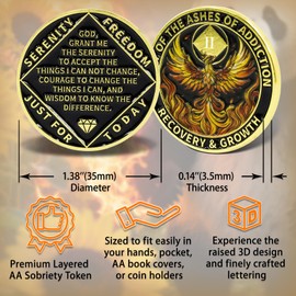 Leafence Phoenix Recovery Coin with Serenity Prayer Commemorative Addiction Recovery Medallion Sobriety Coin NA AA Chips Challenge Coin (Premium Phoenix Recovery, 2 Years)