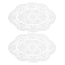 sourcing map 2Pack Retro Lace Placemat 12x18-in Oval Embroidered Table Place Mats French Crochet Doilies Coasters Cup Mat for Home Wedding, White