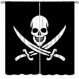 YungHo Jolly Pirate Flag Curtain, Wall Roger Skull Anatomy Attention Blackout Print Window Treatments for Living Room, Bedroom 21" W x 45" L x2【Blackout】