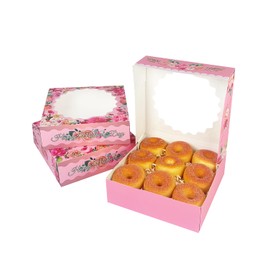 qiqee Mother's Day Cookie Boxes with Window 30packs 8x8x2.5 Inch Bakery Box Pastry Box for Mother's Day Auto-pop Up