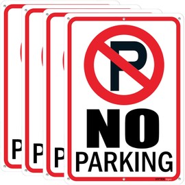 HYTEK No Parking Metal Sign With Symbol Sign (4-Pack, 10x7 inches) Reflective .40 Rust Free Aluminum, UV Protected, Weather Resistant, Waterproof, Durable Ink，6 Pre Drilled Holes, Easy To Mount. (4-Pack)