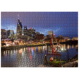 MyPuzzle Nashville Skyline with Cumberland River Reflections at Dusk - Premium 500 Piece Jigsaw Puzzle for Adults