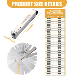 Feeler Gauges Set Stainless Steel Thickness Gauge 32 Blades 0.04-0.88 Mm (0.0015-0.035 Inch) Dual Marked Metric and Imperial Measuring Tools for Valves Measuring Gap Widths and Thicknesses(Straight)