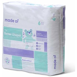 MADE OF The Better Baby Diapers - Hypoallergenic Diapers for Sensitive Skin, Unscented, 10 Hour Absorbency - Pediatrician and Dermatologist Tested - Size 6 (21 Count)