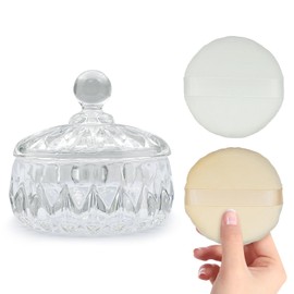 Body Powder Puff and Container, Crystal Dusting Powder Container with Puffs, Ridged-Lid Body Powder Container with 2 Washable Reusable Soft Powder Puffs for Body Dusting Powder (Large Size)