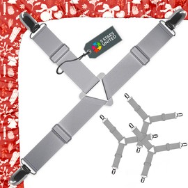 5 STARS UNITED Bed Sheet Straps Set | Easy to Use Adjustable Elastic Fasteners with Metal Clips | Sheet Holders for Corners | Fitted Sheet Clips to Hold Sheets in Place | (4 Pcs Grey)