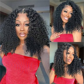 5x8 Bob Wig Human Hair Glueless Wigs Human Hair Pre Plucked Pre Cut HD Lace Closure Wigs Human Hair 210% Density Deep Wave Wig Wear And Go Glueless Wigs Human Hair Curly Human Hair Wig (16inch)
