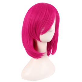 MapofBeauty 14 Inch /35 cm Female Models Medium Length Straight Hair Cosplay Bob Wig (Hot Pink)