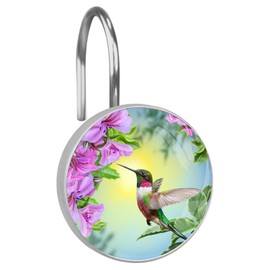 12pcs Shower Curtain Hooks,Spring Bird Decorative Shower Curtain Hanger Rings Roller, Stainless Steel Round Shower Rings Hangers for Bathroom