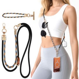 memumi 3 en 1 Universal Teléfono Cordón, Crossbody Cuello Muñeca Correa para Todos los Teléfonos, Antirrobo Seguro Cordón, Material de Primera Calidad Tejida para Ciclismo Viajes Negro