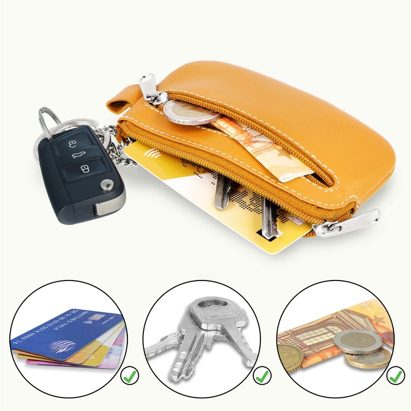 MANAGE Leather Key Case with Coin Compartment and Key Ring