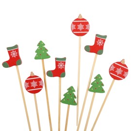 Christmas Decor Bamboo Food Appetiser Fruit Garnish Drink Picks Skewers - 3.9" (10cm) - Christmas Tree, Stocking, Ornament - 100pcs