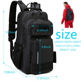 Chardime fishing backpack with rod holder, tackle backpack with adjustable straps for anglers - Versatile fishing bag(Big Black)