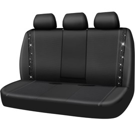 CAR PASS Bling Rhinestone Leather Back Seat Cover, Waterproof Bench Rear Seat Cover Shining Diamond Universal Fit Automotive Glitter Crystal Sparkle Strips for Kid Women Girl, Black Diamond