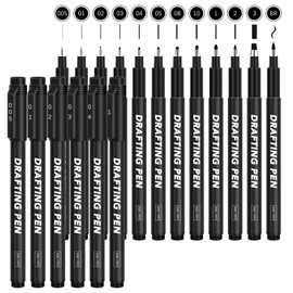 DMSELL Set of 18 Fineliner Pens Black, Micrometer Drawing Pens for Art Sketching, Engineering Design (12 Different Line Widths)