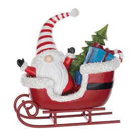 Melrose 86129 Gnome in Sleigh, 8-inch Height, Resin and Metal