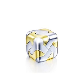 3D Square Three-Dimensional Jigsaw Puzzle Metal Intelligent Decompression Toy Intellectual Toy (Gold+Silver)