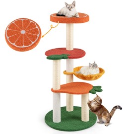 Tangkula Fruit Cat Tree, Multi-Level Cute Cat Tower with Sisal Scratching Posts, Padded Top Perch, Rotatable Basket, Apple & Carrot Shaped Platform, Chic Vegetable Cat Tree for Indoor Cats